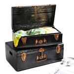 ELAN Vintage Style Buxa Metal Trunk Box, Storage Box, Set of 2, Black,Rectangular