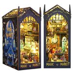 Quanquer DIY Book Nook Kit - 3D Puzzle with Furniture and LED, DIY Miniature House Kit Bookshelf Decor Wooden Dollhouse Creativity Gift for Birthday Christmas Valentine's Day（Magic Market)