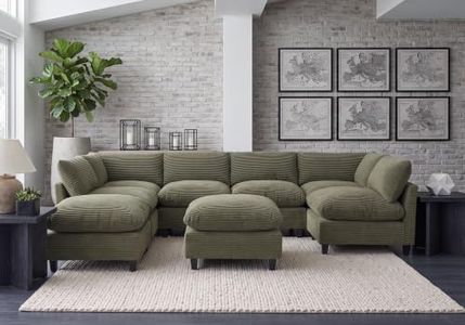 Tbfit Oversized Modular Sectional Sofa U Shape Deep Cloud Couch, Green | Uncompressed Oversized Comfort Deep Seat, Extra Large Arm Pillow, Hardwood Frame, Premium Corduroy, Modern, Removable Cover
