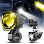 COLIGHT 120W Motorcycle Driving Lights Advanced Motorcycle Auxiliary Light White and Yellow Fog light 5 Modes with Strobe Modes Hanging Install,with Waterproof Wiring No/Off Control, Pair