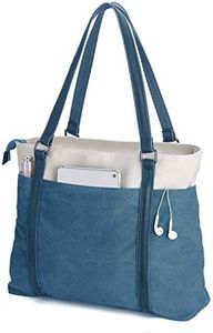 Women Laptop Tote Bag for Work Lightweight Splice Canvas 15.6 Inch Handbag Purse Blue Size: Large