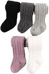 Looching 5 Pack Baby Toddler Girls Cute Cable Knit Cotton Tights Pantyhose Leggings Stocking Pants(4-6 Years, White,black,grey,dark grey,purple)