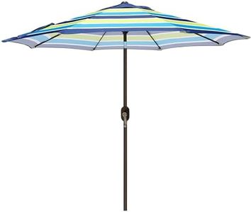 Blissun 9' Outdoor Patio Umbrella, Striped Patio Umbrella, Outdoor Table Umbrella, Market Umbrella with 8 Sturdy Ribs, Push Button Tilt and Crank (Blue and Green)