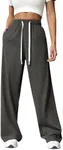 PINSPARK Womens High-Waisted Sweat Pants Lounge Wide Leg Sweatpants Elastic Drawstring Sweatpant with Two Deep Pockets Heather Dark Grey S