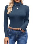 Ekouaer Tight Tops Breathable Ladies Turtleneck Base Layer Pullover Long Sleeve Roll Neck Tank, Navy Blue, XL