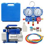 YaeTek Combo 3,5CFM 1/4HP Air Vacuum Pump HVAC + R134A Kit AC A/C Manifold Gauge Set (Includes Gauge Absolutely!!!)