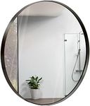 Hamilton Hills 30 inch Large Bronze Round Mirror Brushed Metal Framed - Contemporary Classic Deep Set Design - Wall Mount Circle Mirror for Home Decor - Round Vanity Mirror for Bathroom and Bedroom