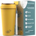 bioGo 450ml Butterscotch Yellow Travel Coffee Cup - Reusable Mug with Lid for Hot Drinks