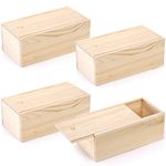 yarlung 4 Pack Unfinished Wood Storage Box with Slide Lid, Vintage Keepsake Case Cards Container Small Gift Box for Art Hobbies, DIY Craft, Desktop Bead Organizer, Jewelry Storage