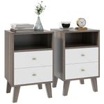 HOMCOM Bedside Tables Set of 2, Modern Nightstand with 2 Drawers and Open Cubby, Sofa Side End Table for Bedroom, 40 x 34 x 64cm, Grey