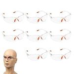 LFRANK 8 Pack of Safety Protection Glasses－Protective Glasses, Safety Goggles Eyewear Eyeglasses for Eye Protection with Clear Plastic Lenses and Featuring Rubber Nose and Ear Grips