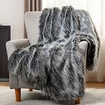 HORIMOTE HOME Faux Fur Throw Blanket, Gray Fur throw, High Pile Mixed Throw Blanket, Super Warm, Fuzzy, Elegant, Fluffy Decoration Blanket Scarf for Sofa, Couch and Bed, 150 x 200cm