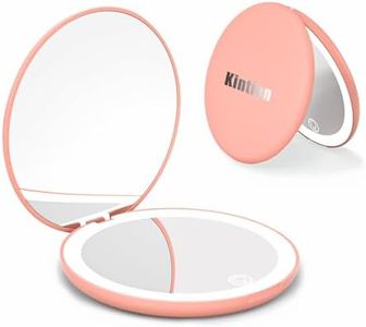 Kintion Travel Mirror with Light, 1X/10X Magnification Compact Mirror, 4" Rechargeable LED Purse Mirror, Dimmable 3 Color Temperature, Portable Lighted Pocket Mirror, Pink
