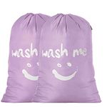 IHOMAGIC Laundry Bag 2 Pack Extra Large 100L, Foldable Storage Bag with Drawstring Cord Lock Closure, Nylon Dirty Clothes Bags for Bedroom Home or Dormitory and travel, Smile Fabric Bag Purple