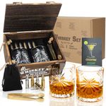 Eligara Whiskey Stones Glass Gifts Set - Men Dad Husband, Bourbon Scotch Whisky, Wooden Crate Drinking Glasses Groomsmen Mens Gift Father's Day Christmas Anniversary Boyfriend Wedding Birthday Holiday