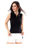 TRASA Womens Sleeveless Rib Knitted 100 Percent Cotton Racer Back Tank Tops Collared Neck Crop Tank Tops - Black - L - Slim Fit