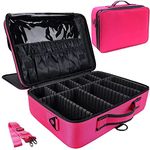 LACOPINE Portable Cosmetic Organizer with Shoulder Straps Multi Functional Cosmetic Bag Makeup Handbag for Travel & Gift (Pink) 40x28x12 cm