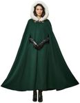 BEAUTELICATE Renaissance Hooded Cloak Cosplay Medieval Wool Blend Halloween Winter Forest Green