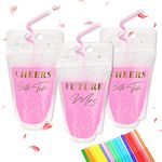 GETUOPT Getting Married Drink Pouches 16 Count Future Mrs + Cheers Bride Tribe Drink Pouches Bachelorette Party Drink Pouches,Transparent + Rose Gold Favors Drink Pouch Cup with Straw