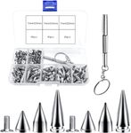 DGHOME 100 PCS Studs for Clothing, 7mm Metal Cone Spikes Rivet, Punk Rock Screw Back Studs for DIY Bags Clothing Leather Bracelet Necklace, with Screwdriver(3 Size, Silver)