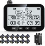 GUTA Trailer Tire Pressure Monitoring System, Trailer TPMS with 12 Sensors, 6 Alert Modes, Signal Booster, Power Saving Display, Long Sensing Distance, for 3 Trailers (T1/T2/T3), for RV, Trailer