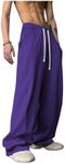 OYOANGLE Men's Drawstring Elastic Waist Baggy Sweatpants Y2K Loose Wide Leg Long Pants with Pocket Purple Medium