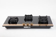 Faber 90cm 3Burner Gas Hob | Flame Failure Device | Cast Iron Pan Support | Metal Knobs | Dual Flame Burner | 8mm Toughened Black Glass | Versatile Hob/Cooktop | Hob Utopia Pro HT 903 BR CI