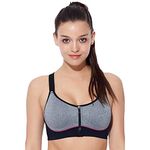 Enamor High Impact Sports Bra - Padded Wirefree Front Zipper (Light Blue, 34D)