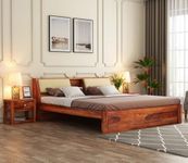 Kunjal Furniture Sheesham Wood King Size Bed for Bedroom - Wooden Bed Without Storage Handcrafted Furniture (Honey Finish,Bunk)