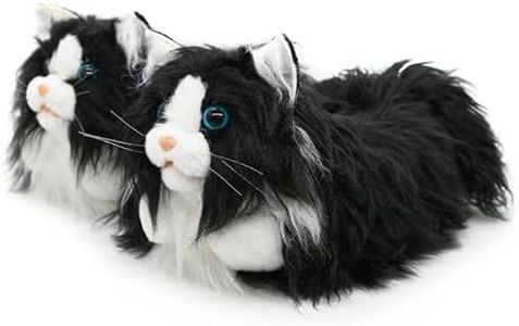 Onmygogo Indoor Fuzzy Winter Animal Cat Plush Slippers for Women, Faux fur,Warm House Slipper (US 8-10.5, Black Persian Cat)
