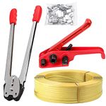 Manual Packing Tool, Tensioner Tool Sealer Strapping Heavy Duty PET/PP Banding Machine Package Tool with 100m Packing Belt & 50pcs Strapping Buckles Kits for Strap Width 1/2"-3/4"