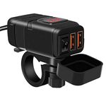 Motorcycle USB Charger, QC3.0 Quick Charge 12v USB socket, and 6-30V LED Voltmeter, Waterproof Motorbike Phone Charger for Motorbike/Car/Boat/Campervan/Caravan