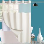 Extra Wide No Hook Waffle Weave Shower Curtain with Snap in Liner Set, 108" x 74" Hotel Luxury Beige Shower Curtains for Bathroom with See Through Top Window, Waterproof, Washable 108W x 74H