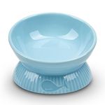 Kopmath Raised Cat Bowl, Ceramic Tilted Cat Food Bowls, Stress Free, Anti Vomiting, Prevent Black Chin, Whisker Friendly, Dishwasher Safe, Elevated Pet Bowl for Dry and Wet Food, Blue