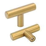 goldenwarm 15pcs Brushed Brass Single Bar Cabinet Cupboard Drawer Door Handle Pull Knob for Furniture Kitchen Hardware Overall Length 2in