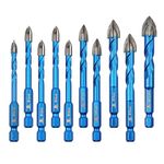 Masonry Drill Bit BRSCHNITT 10pcs Carbide Tips Concrete Drill Bit Set for Pots Bottles Ceramic Tile Glass Brick Ceramic Hex Shank