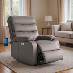 DROGO Valerium Electric Motorised 1 Seater Recliner Sofa with Rapid Recline Technology, Premium Suede Fabric & Padded Body | Recliner Chairs for Home Relax with USB Charge Port (Grey)