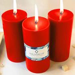 ThinkArtDecor Unscented Pillar Candles Set of 3 | 90 Hrs Each | 3X6 inch Smokeless & Dripless Wax Candles for Home Decor | Red