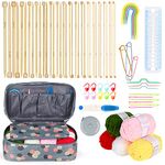 Aeelike Knitting Needles Set, Knitting Kits for Beginners Adults, Knitting Set with Wool, 18 Pairs of 2-10mm Bamboo Knitting Needles 25cm and Accessories, Professional Knitting Starter Kit for Adults
