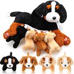 Nurturing Dog Stuffed Animal with Puppies Soft Cuddly Puppy Plush Dog Toys Plushy Nursing Mommy Dog with 4 Stuffed Baby Puppies for for Boys Girls Christmas Birthday Gifts (Bernese Mountain Dog)