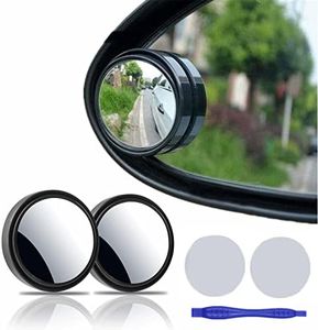 2 pcs Blind Spot Mirrors, 2" Round HD Glass Convex 360° Wide Angle Side Rear View Mirror with ABS Housing for Cars SUV and Trucks, Black, Pack of 2