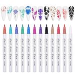 12 Color 3D Metallic Powder Nail Art Pens Set, Kalolary Nail Point Graffiti Dotting Pen Drawing Painting Liner Brush for DIY Nail Art Beauty Adorn Manicure Tools (C）