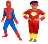 PREMOURE Hosiery Fabric Pack of 2 Superhero Costume dress For Kids Halloween Cosplay Fancy dress Outfit for Boys and Girls(5-6 Year)_K5