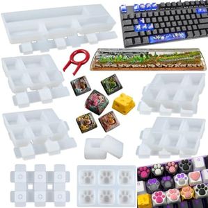Keycaps Epoxy Resin Casting Molds Set for Mechanical Gaming Keyboard Polymer Clay Crafts 6 Silicone Trays with Key Puller