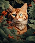 Ginfonr 5D DIY Mosaic Diamond Painting Kits Orange Cat Flower Grass Full Drill, Paint with Diamonds Art Animals Cross Stitch Embroidery Rhinestone Craft for Home Office Wall Decor 12x16 Inch