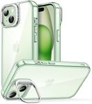 JETech Kickstand Case for iPhone 15 Plus 6.7-Inch, Built-in Camera Ring Stand, Non-Yellowing Shockproof Phone Bumper Cover, Anti-Scratch Clear Back (Green)