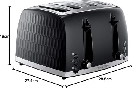 Russell Hobbs Honeycomb 4-Slice Toaster – Black, Wide Slots