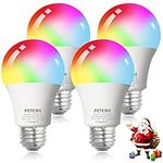 WiFi Led Bulb Smart Light Smart WiFi Alexa Light Bulb, Peteme Led RGB Color Changing Bulbs 4 Pack, Compatible with Alexa, Siri, Echo, Google Home (2.4G Only)