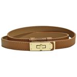 PACDE Western Thin Leather Women Skinny Adjustable Belt Slim Dresses Coat Turn Lock Ladies Waistband Belt (Caramel gold)