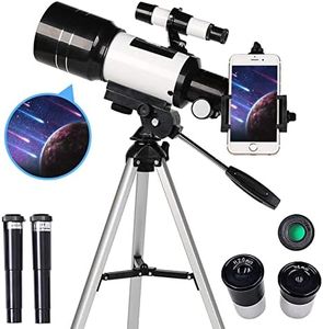 Telescope for Beginners, 70mm Aperture Refractor Telescope, 300mm Focal Length Astronomy Telescope with Double Eyepieces, Finderscope, Phone Adapter, Adjustable Tripod ＆ Moon Filter, Starter Kit